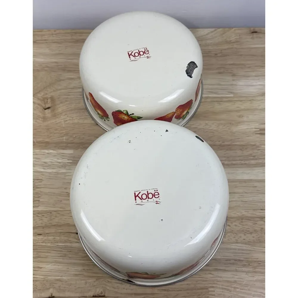Vintage Kobe Bowls JCPenney Enamelware Strawberry Nesting Bowls Set of 2